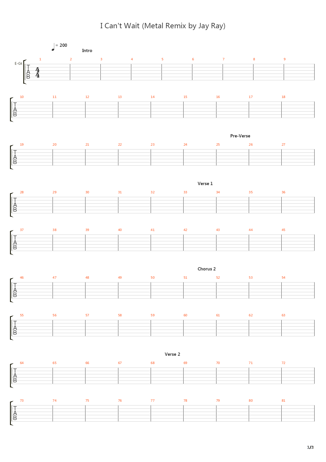 I Cant Wait Metal Remix By Jay Ray吉他谱
