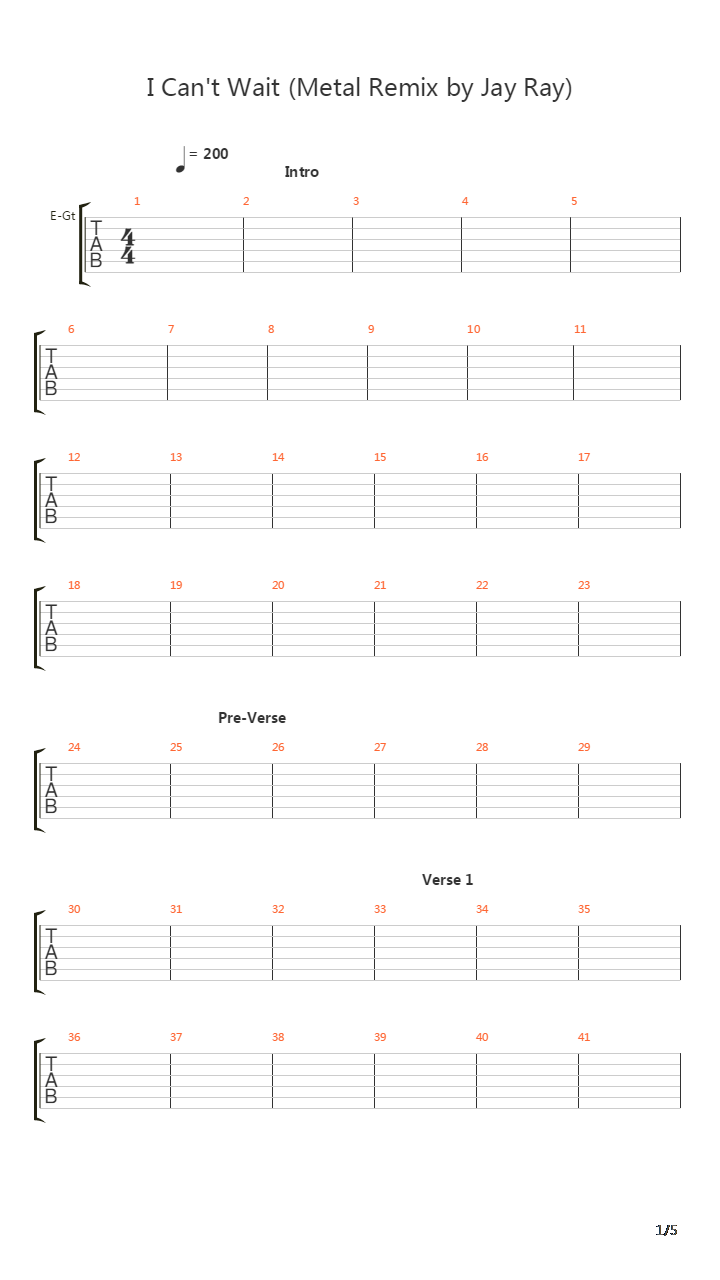 I Cant Wait Metal Remix By Jay Ray吉他谱
