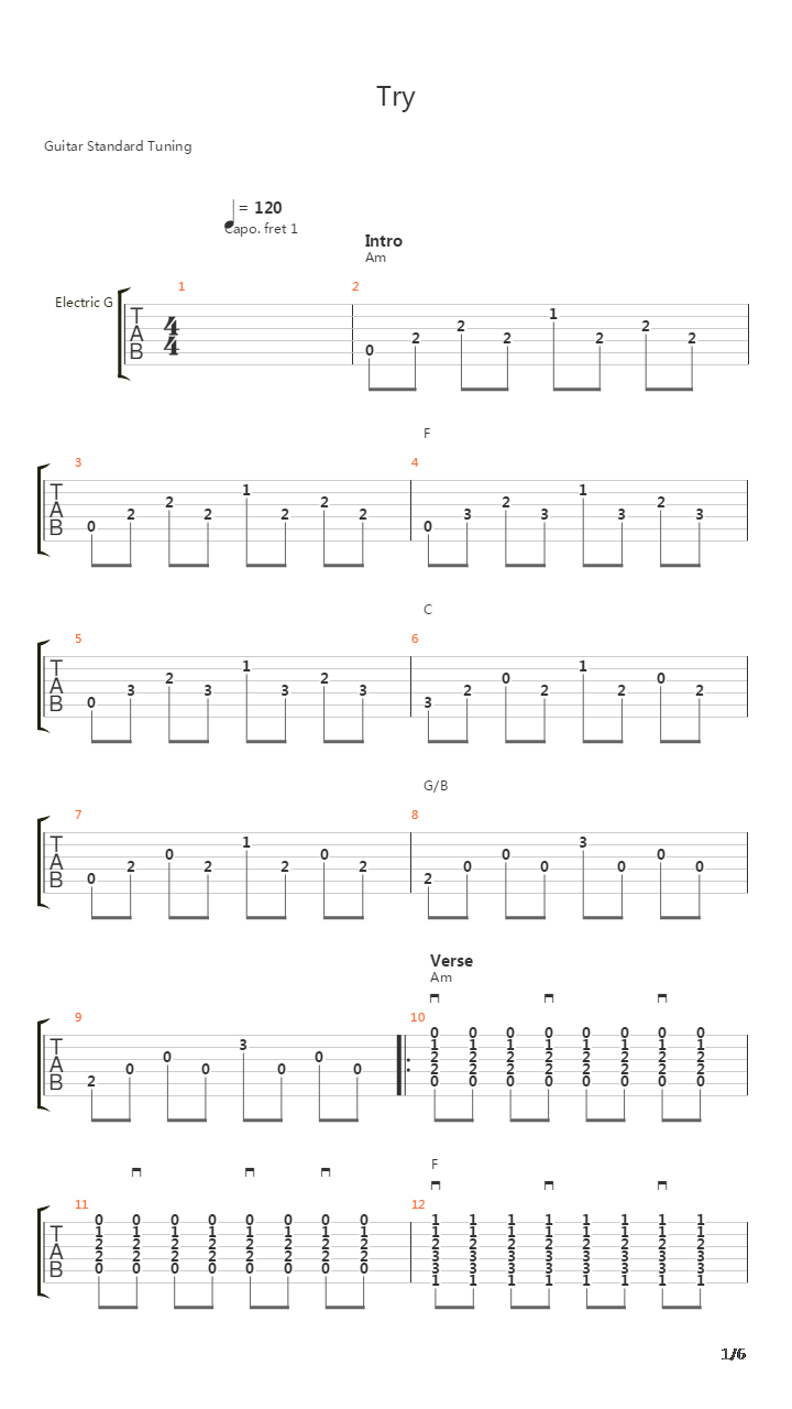Try吉他谱