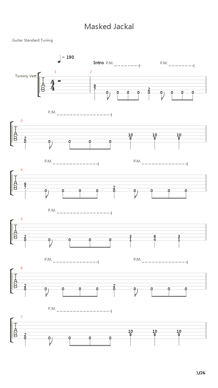 Masked Jackal吉他谱
