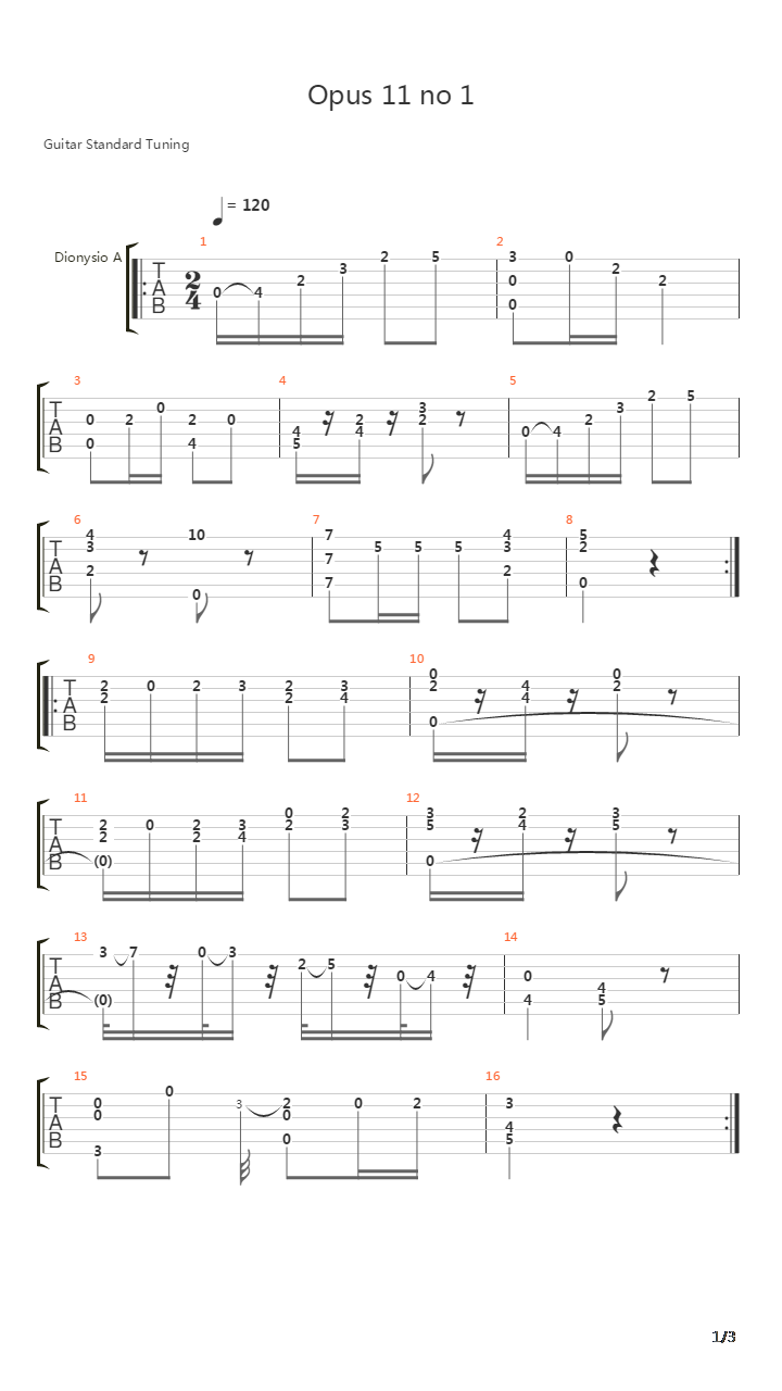 Opus 11 No 1吉他谱