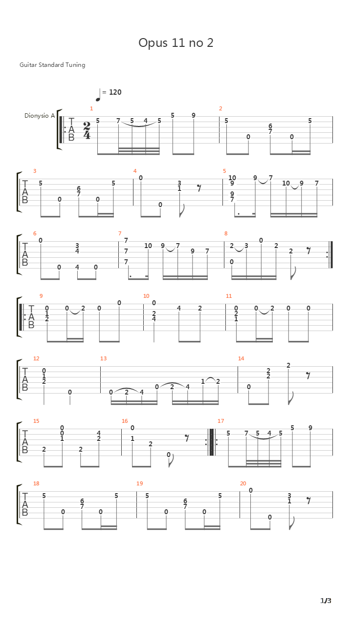 Opus 11 No 2吉他谱