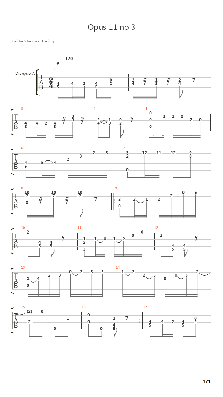 Opus 11 No 3吉他谱