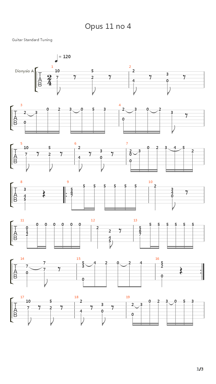 Opus 11 No 4吉他谱