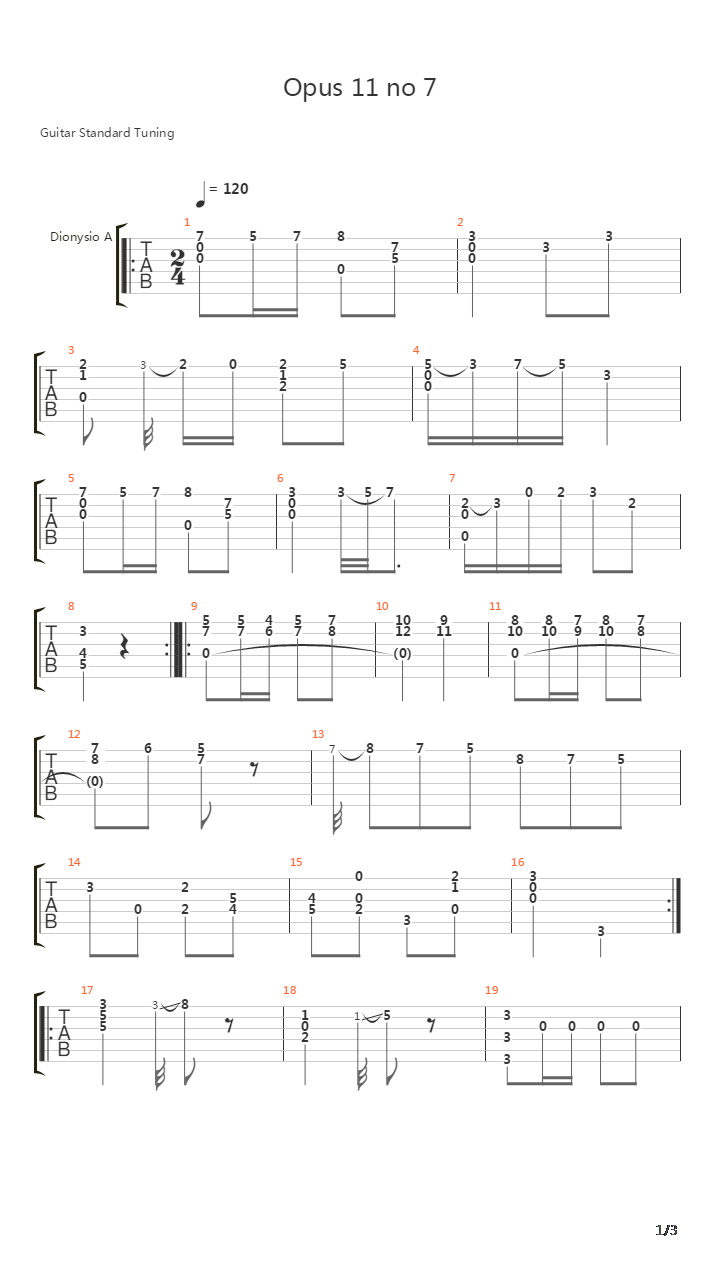 Opus 11 No 7吉他谱