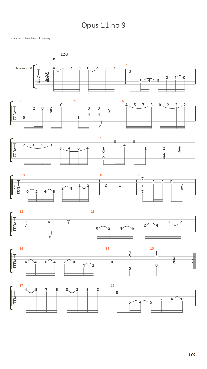 Opus 11 No 9吉他谱