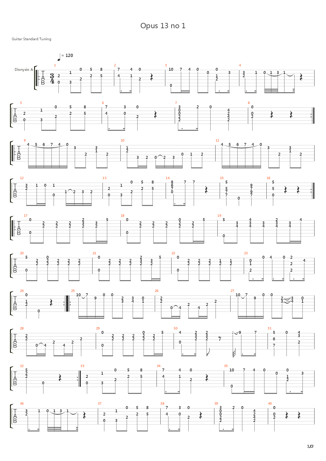 Opus 13 No 1吉他谱