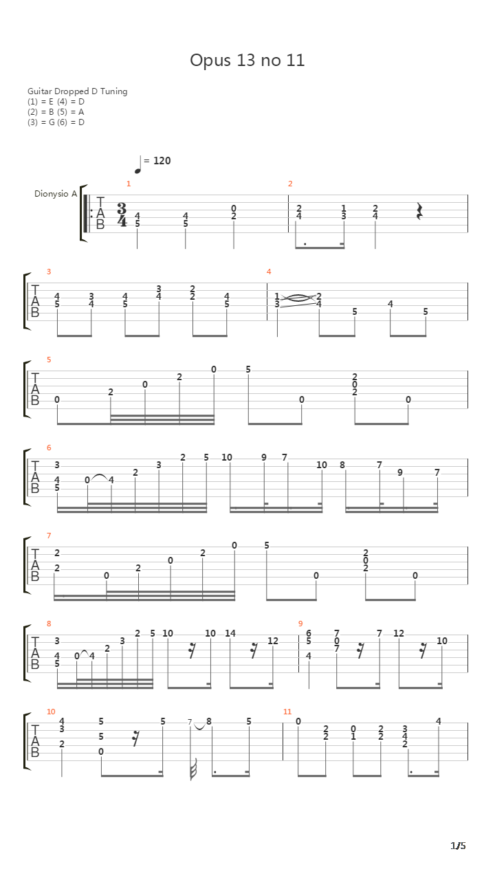 Opus 13 No 11吉他谱