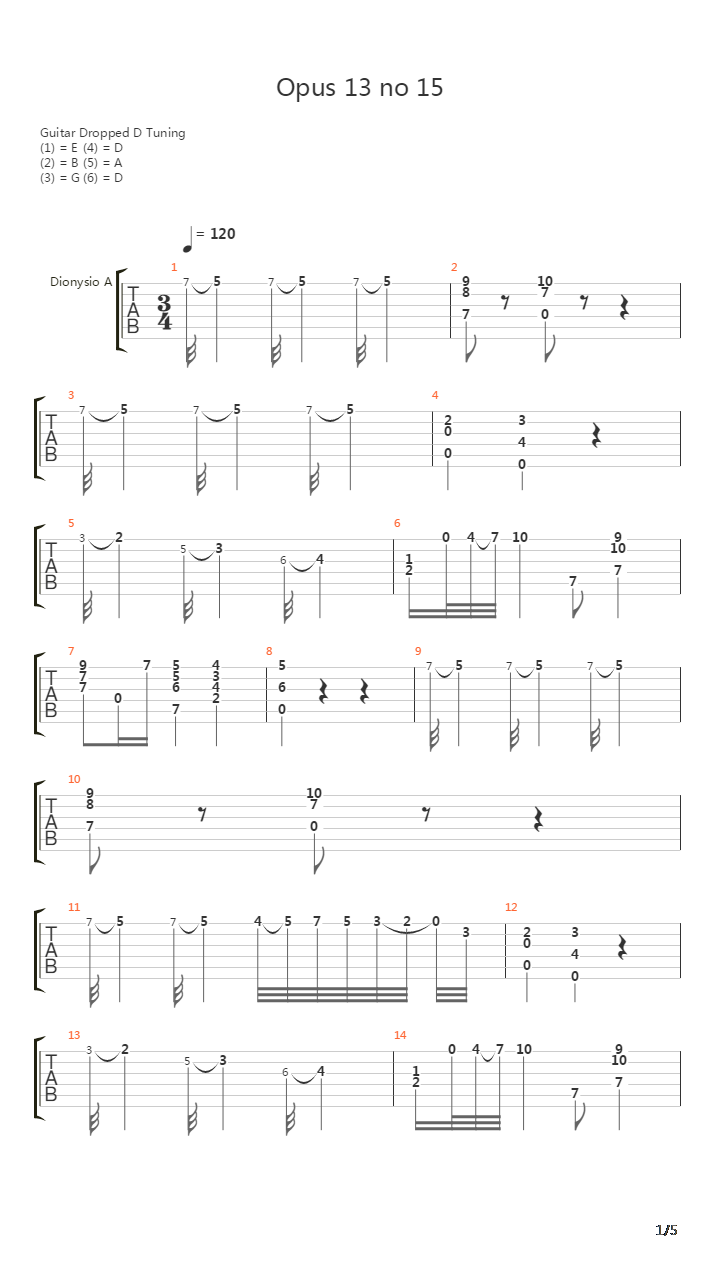 Opus 13 No 15吉他谱