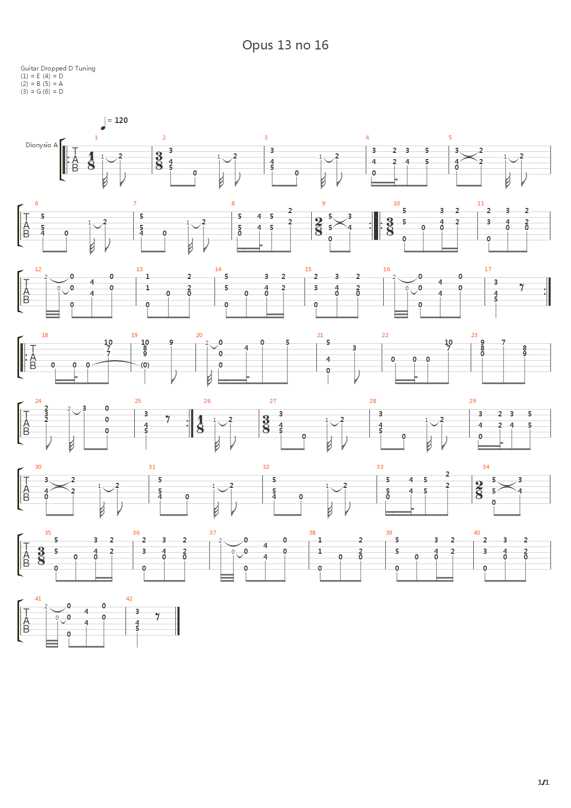 Opus 13 No 16吉他谱