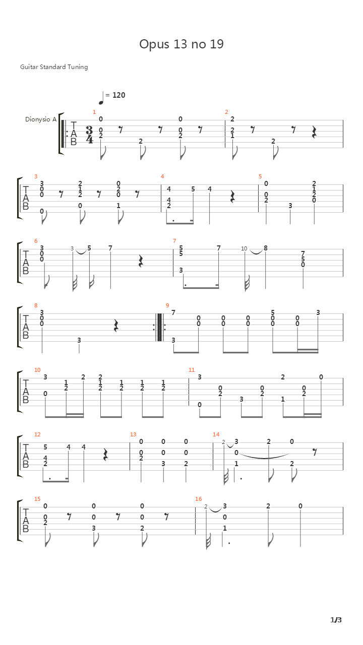 Opus 13 No 19吉他谱