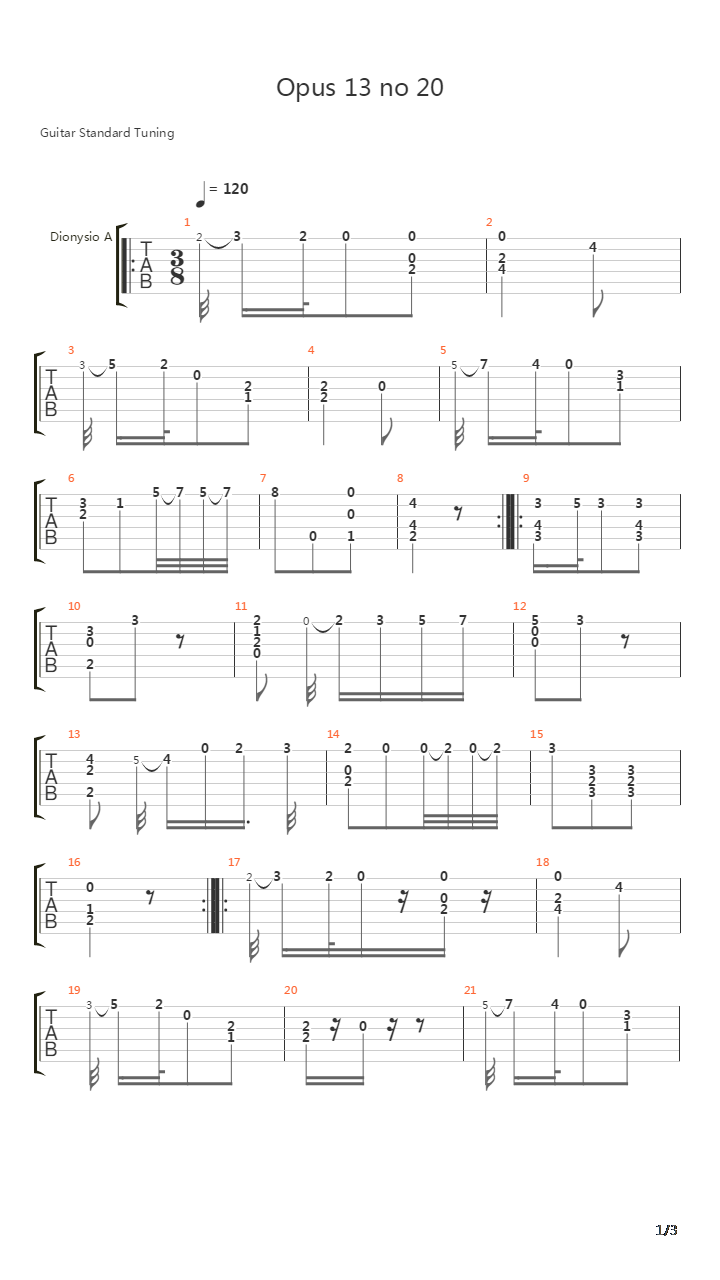 Opus 13 No 20吉他谱