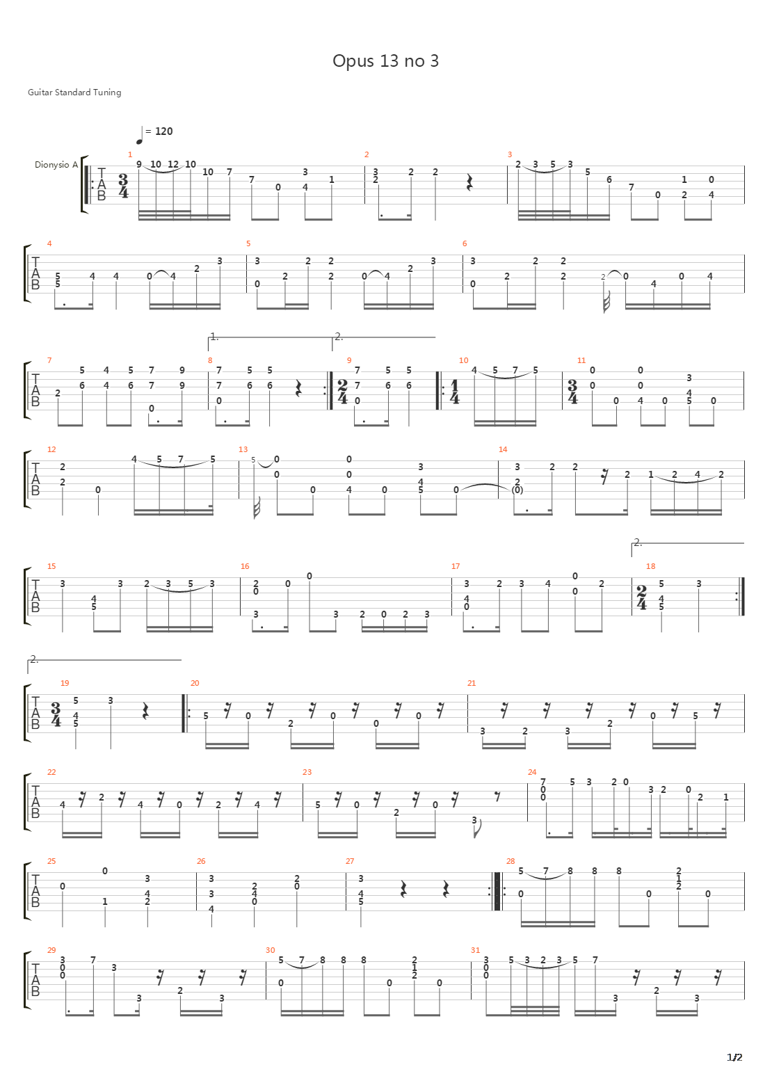 Opus 13 No 3吉他谱
