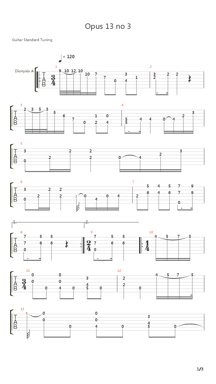 Opus 13 No 3吉他谱