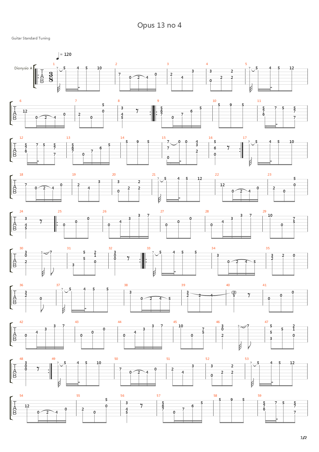 Opus 13 No 4吉他谱