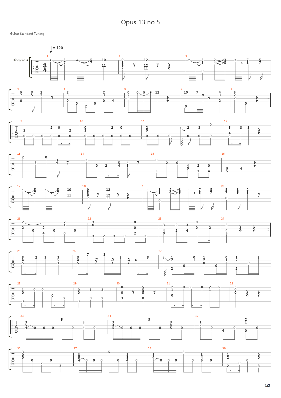 Opus 13 No 5吉他谱