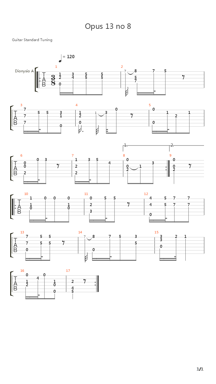 Opus 13 No 8吉他谱