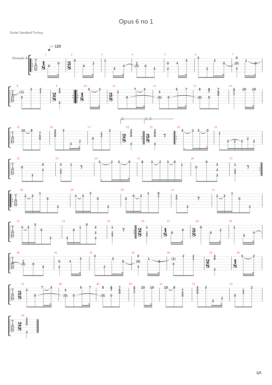 Opus 6 No 1吉他谱