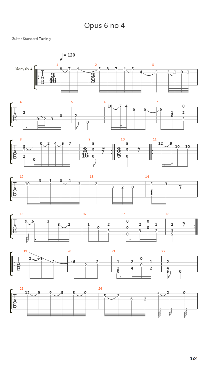 Opus 6 No 4吉他谱