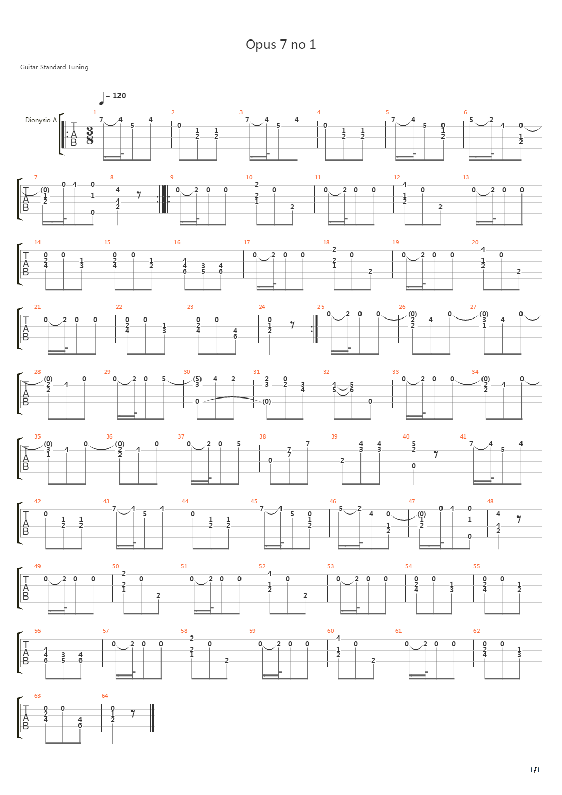 Opus 7 No 1吉他谱