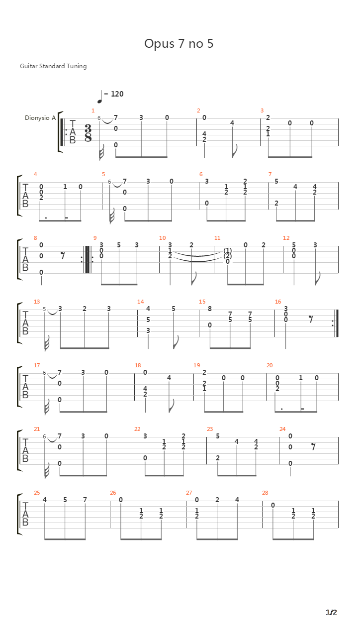 Opus 7 No 5吉他谱