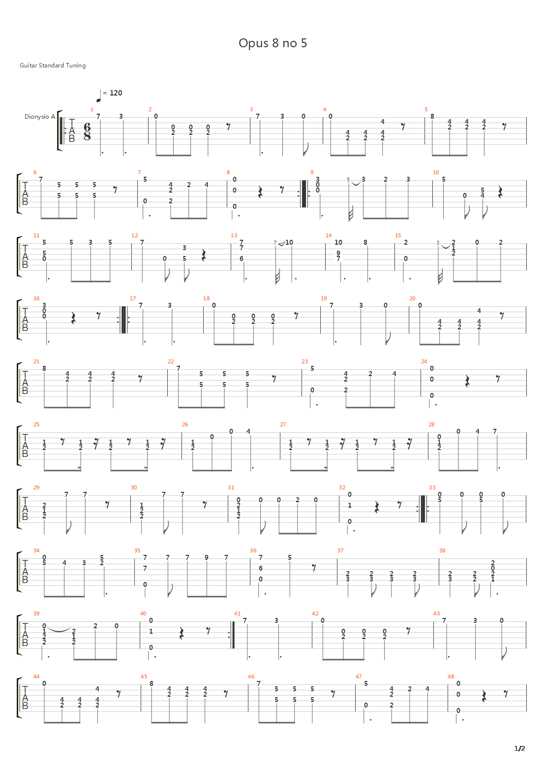 Opus 8 No 5吉他谱