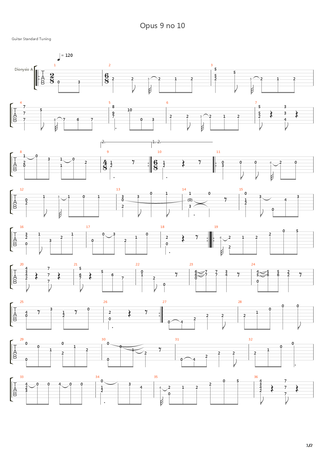 Opus 9 No 10吉他谱