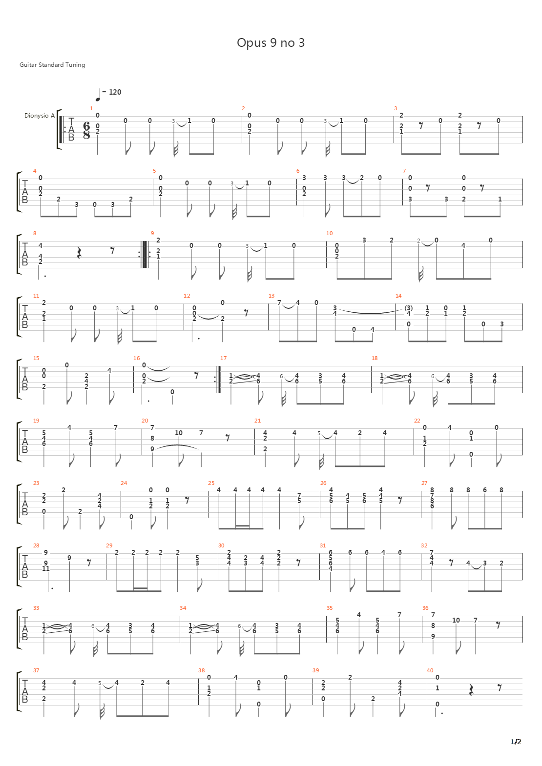 Opus 9 No 3吉他谱