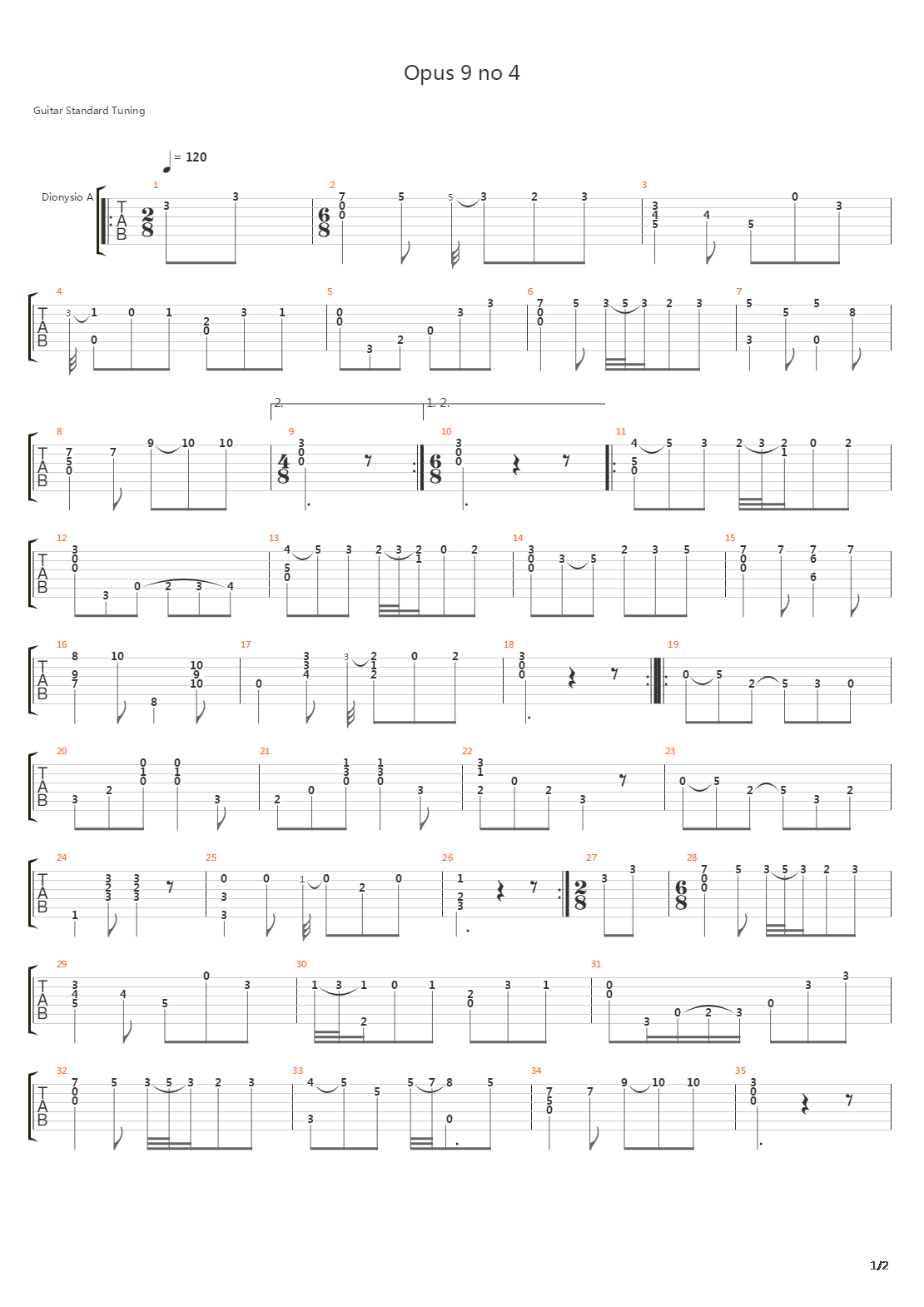 Opus 9 No 4吉他谱