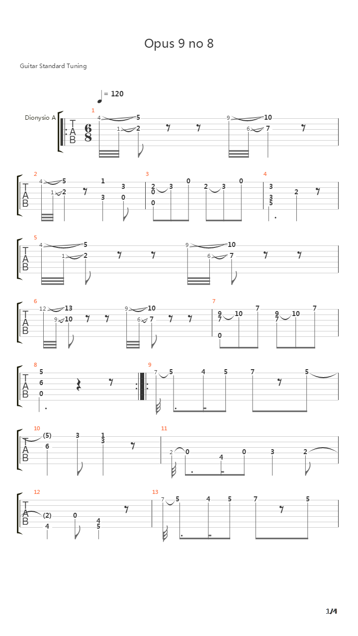 Opus 9 No 8吉他谱