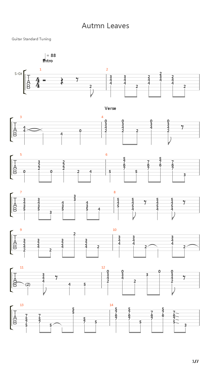 Autumn Leaves吉他谱