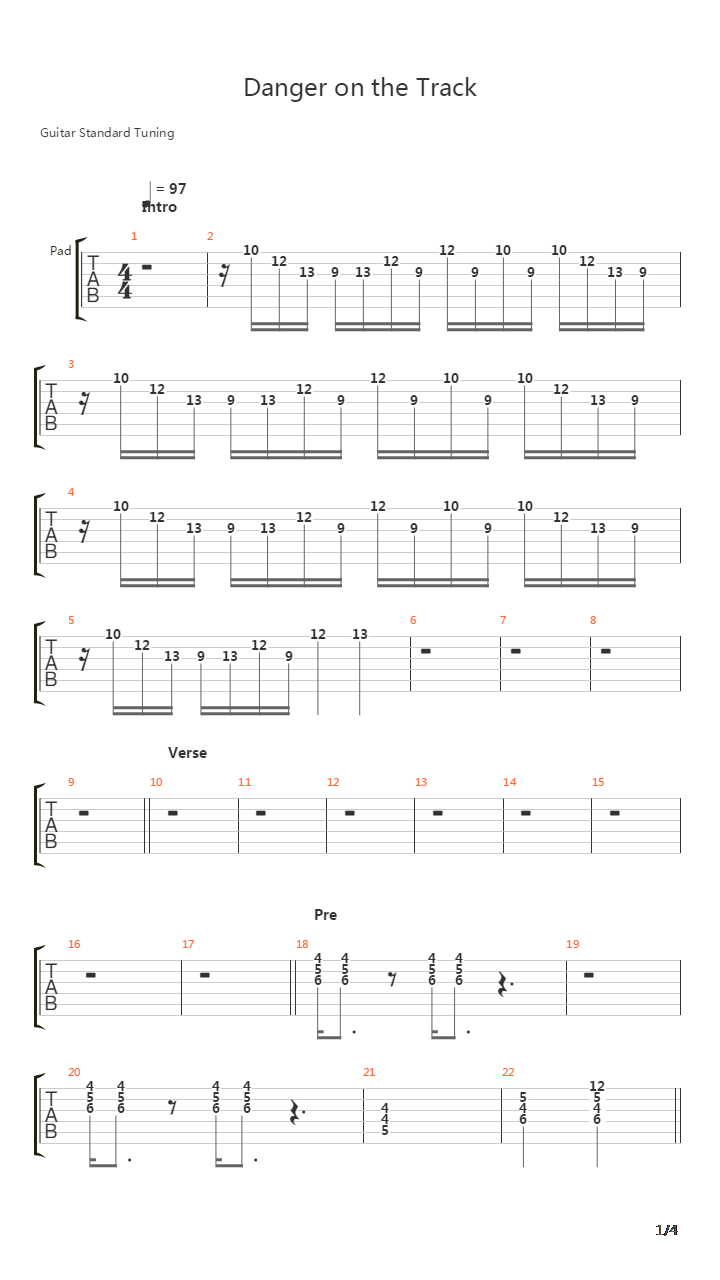 Danger On The Track吉他谱