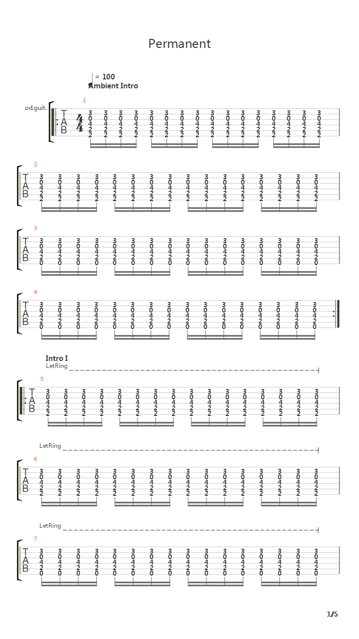 Permanent吉他谱