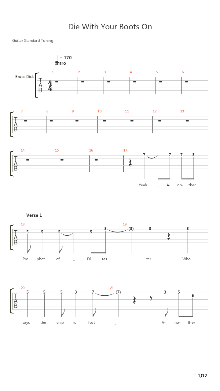 Die With Your Boots On吉他谱