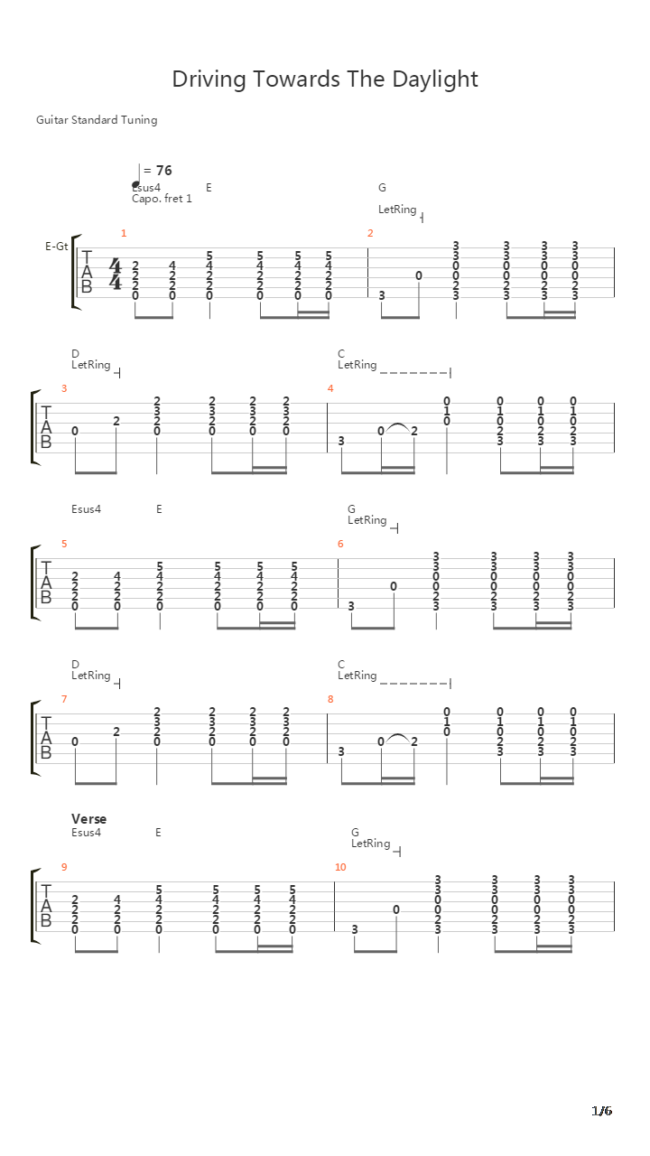 Driving Towards The Daylight吉他谱
