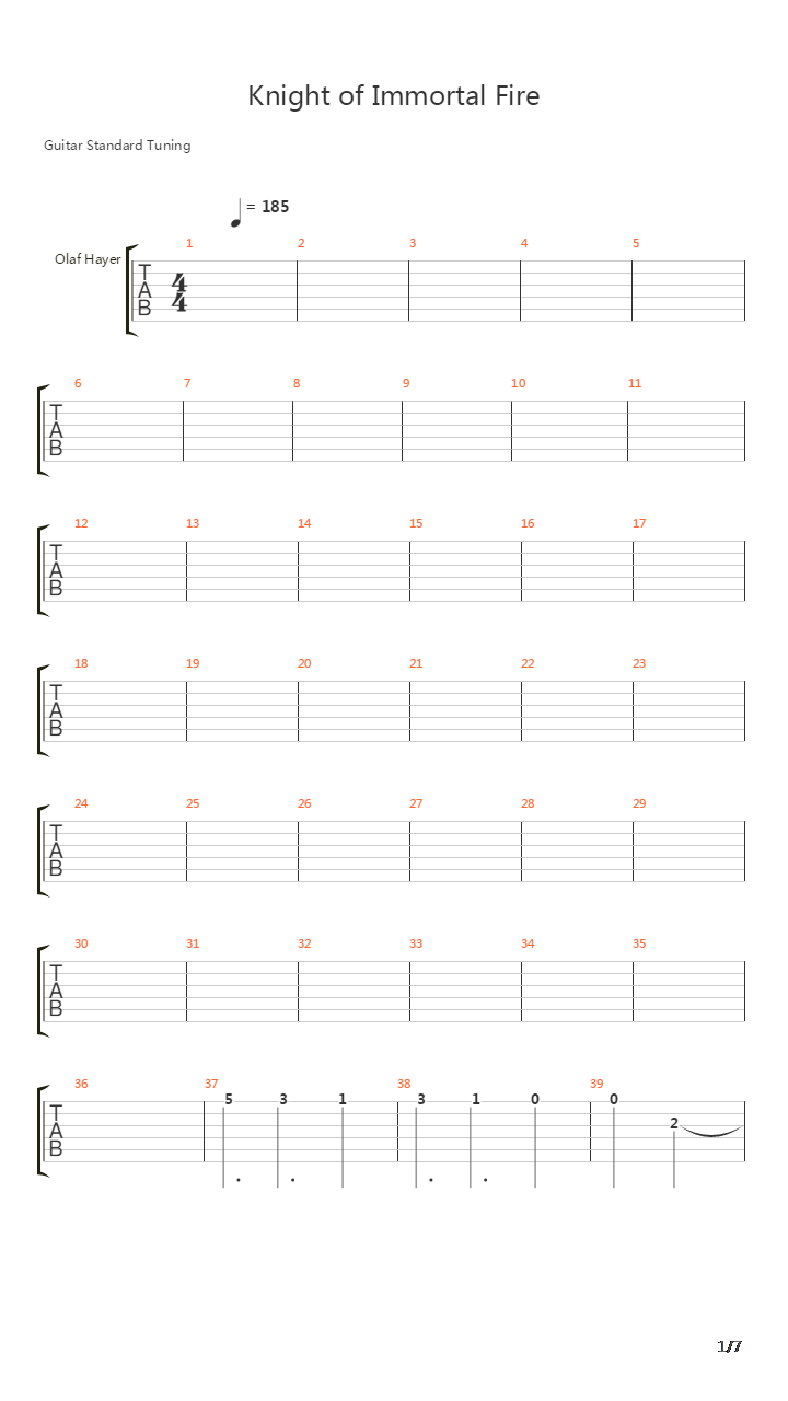 Knight Of Immortal Fire吉他谱