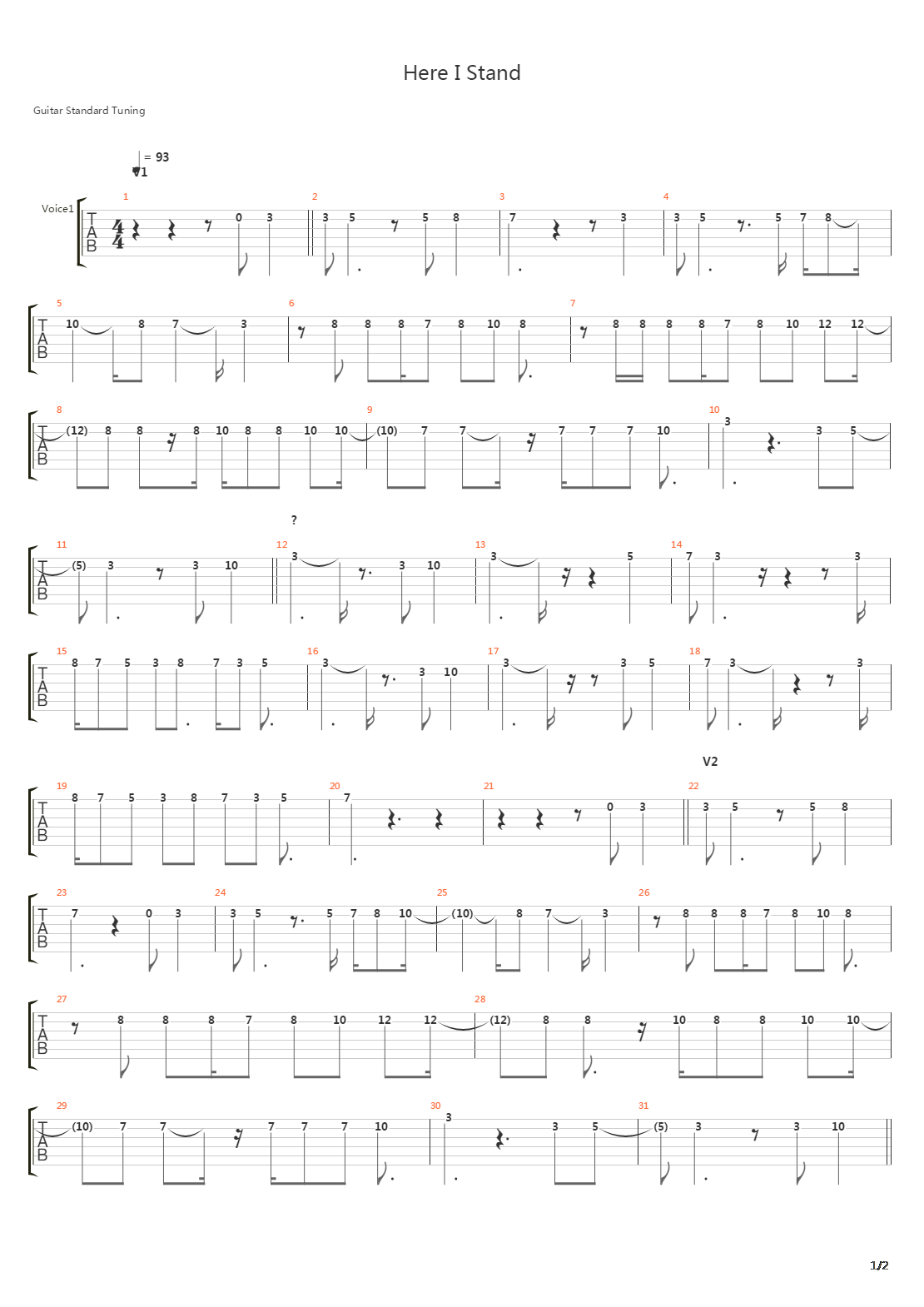 Here I Stand吉他谱
