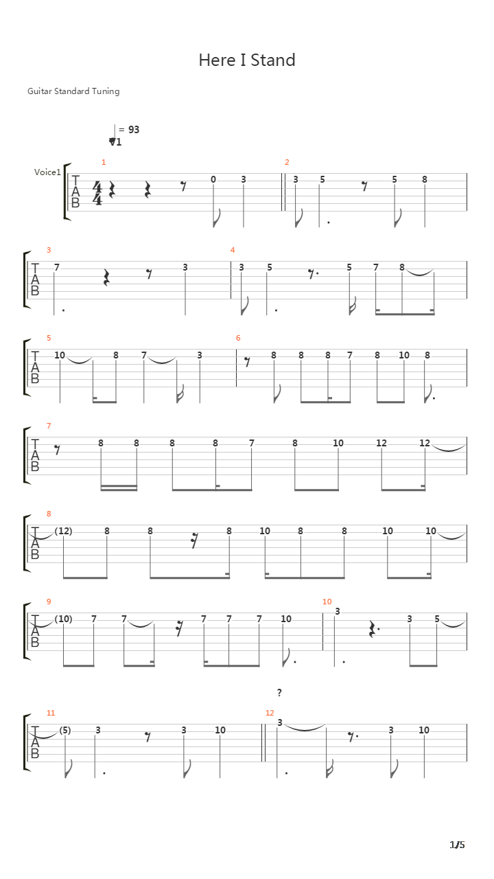 Here I Stand吉他谱