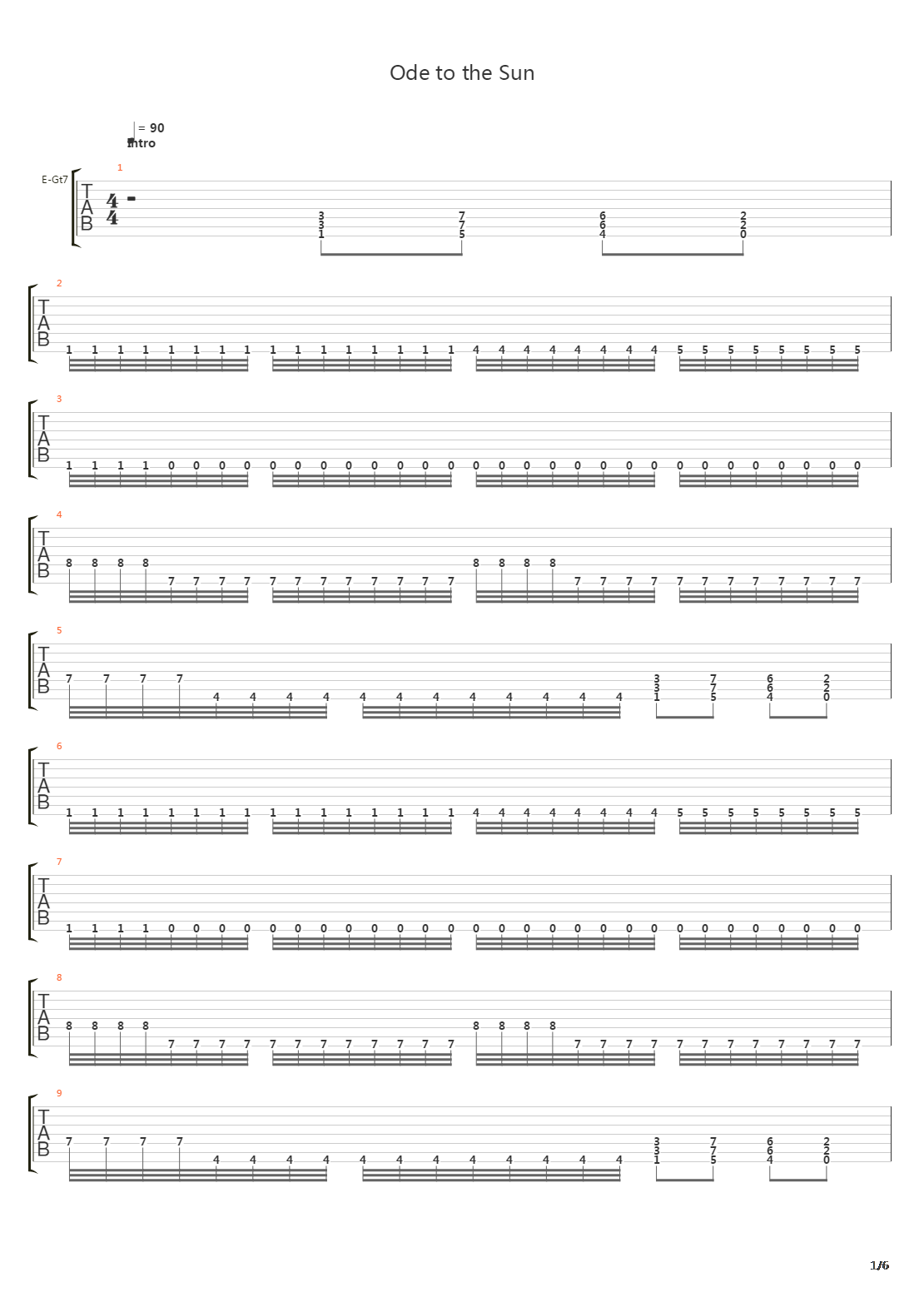Ode To The Sun吉他谱