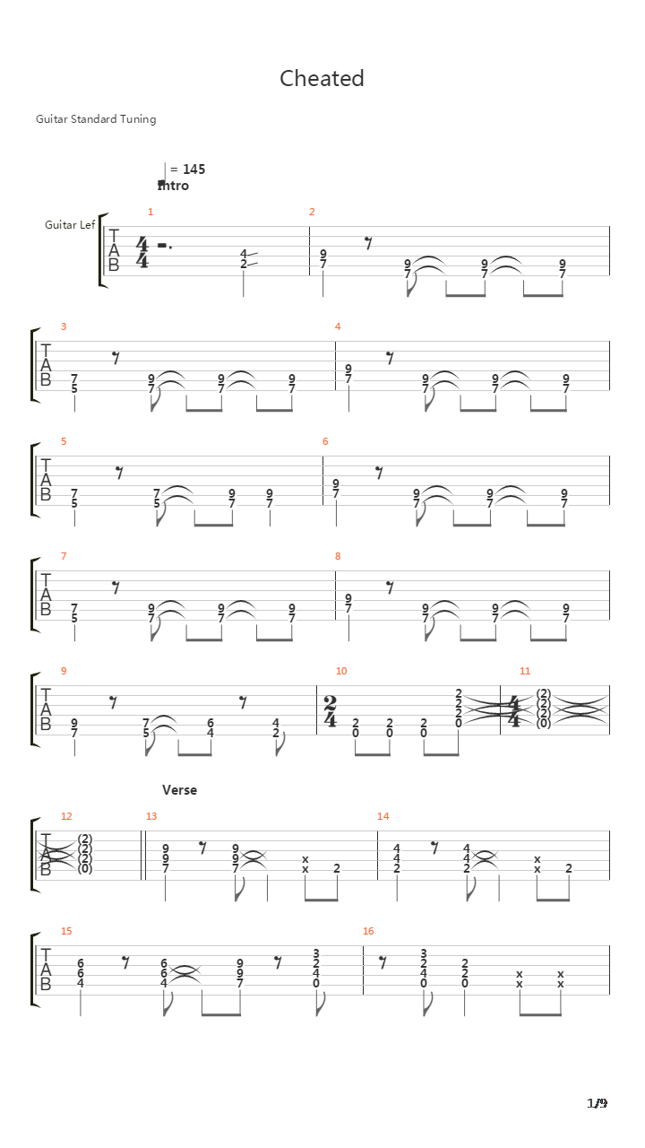 Cheated吉他谱