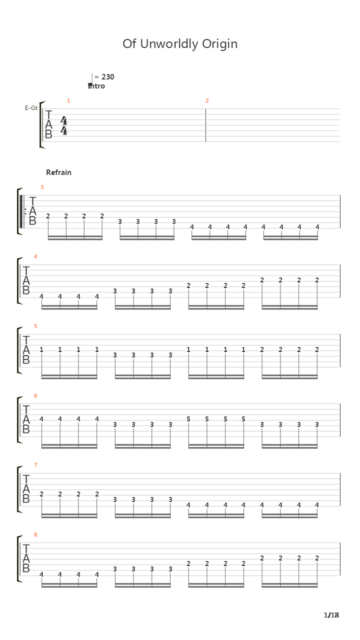 Of Unworldly Origin吉他谱