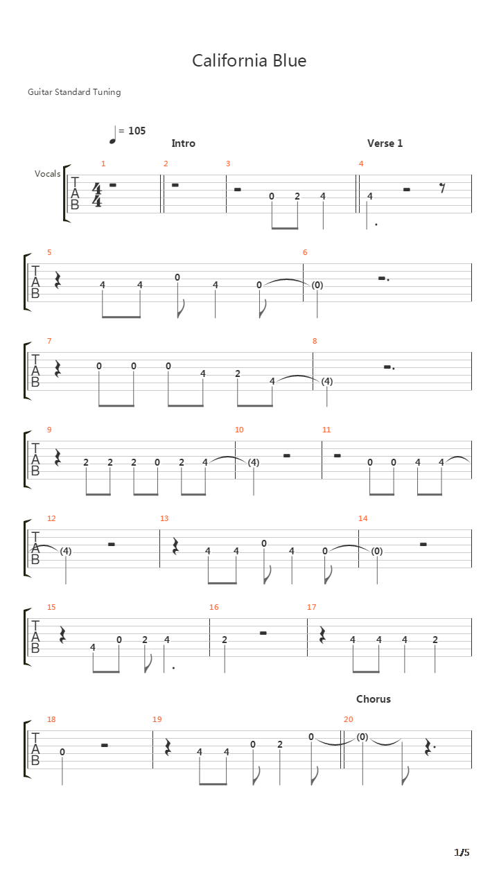 California Blue吉他谱