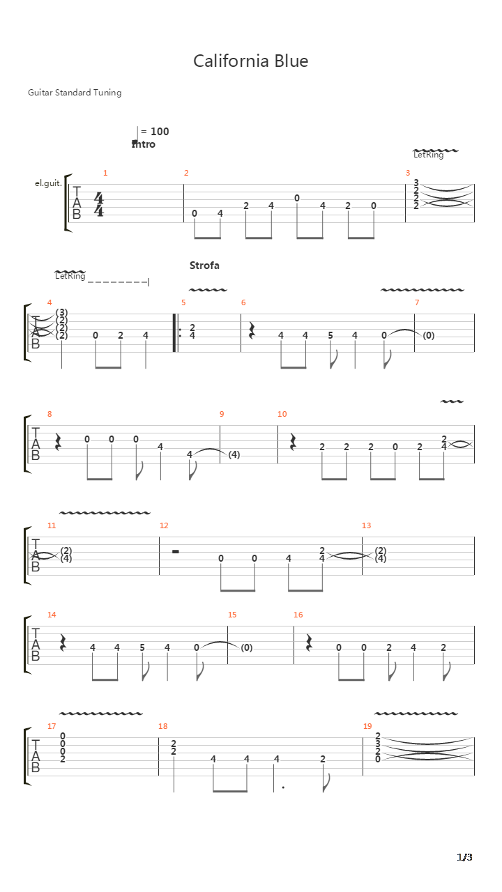 California Blue吉他谱