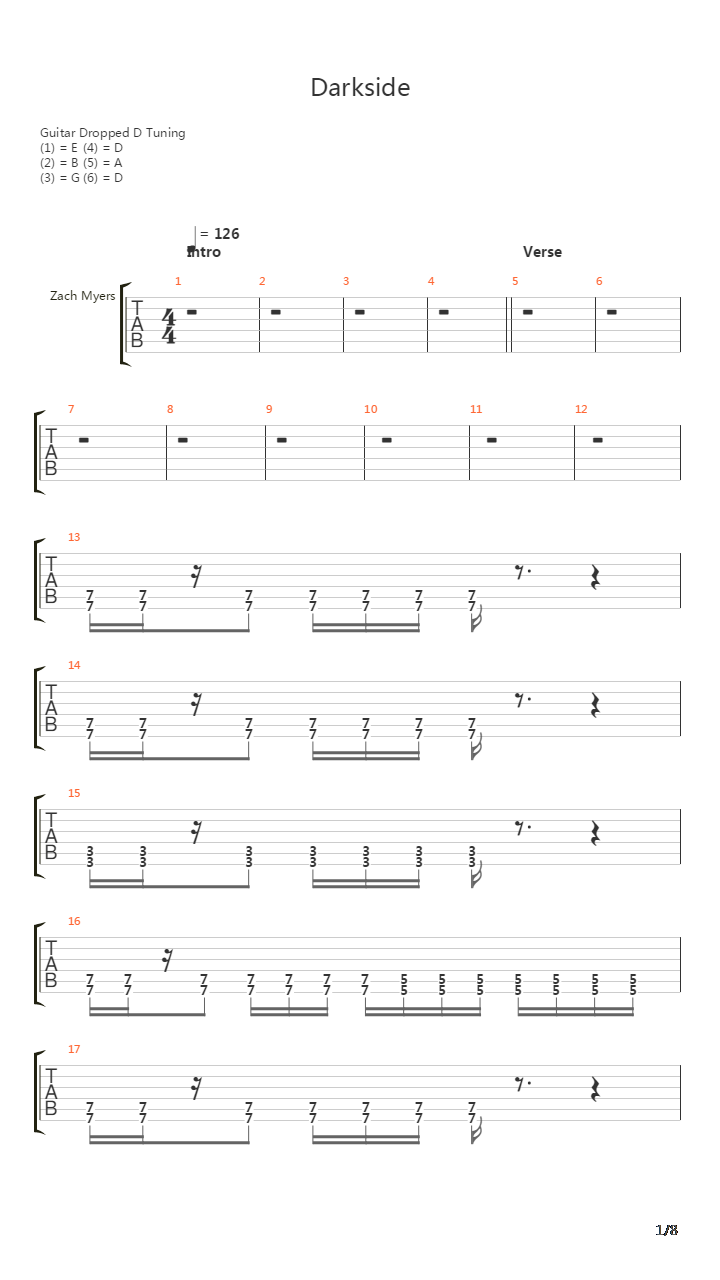 Darkside吉他谱
