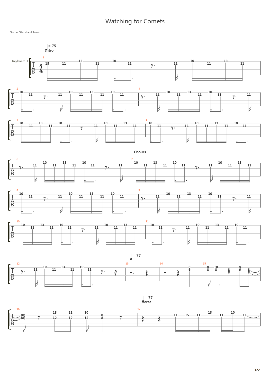Watching For Comets吉他谱