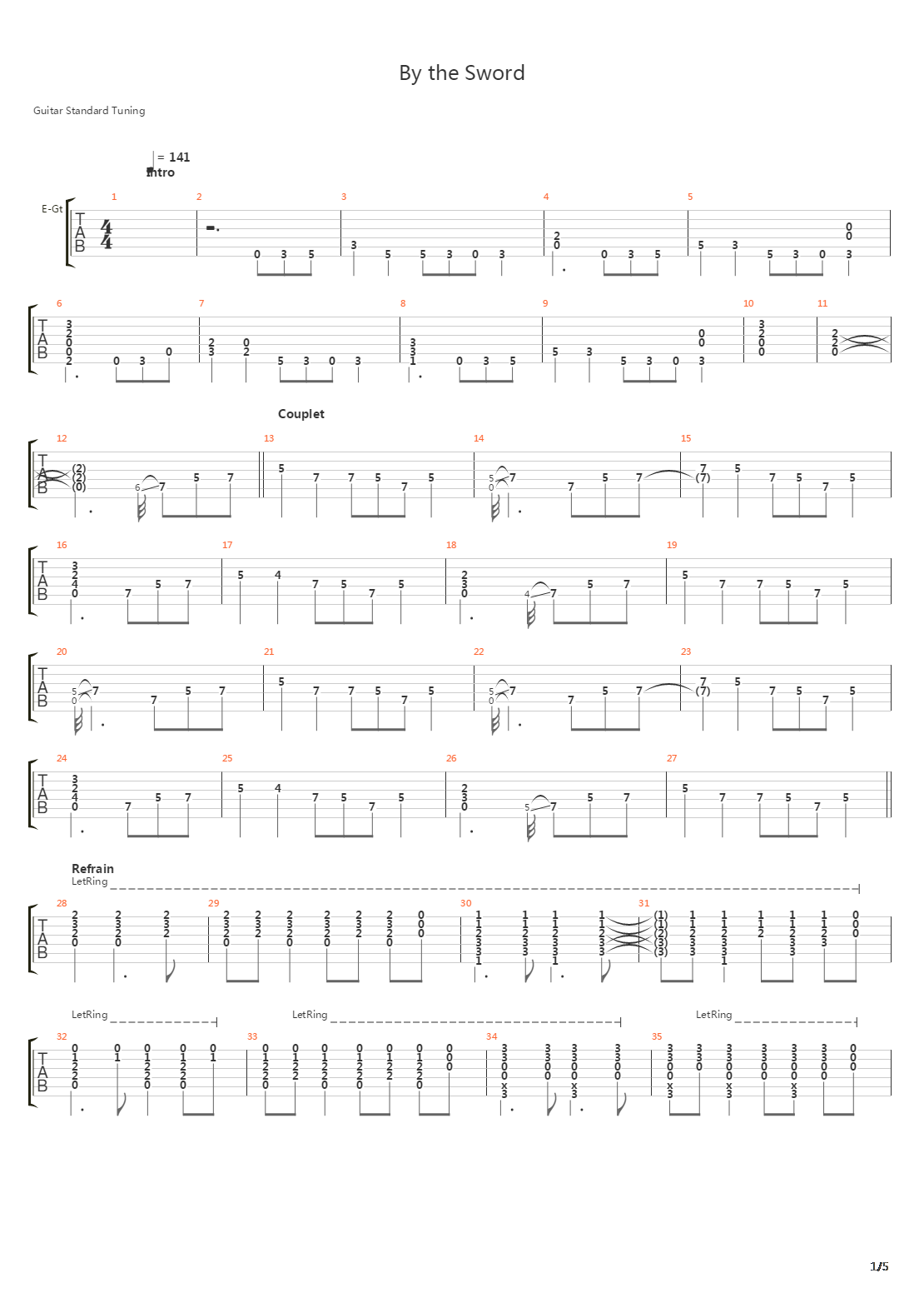 By The Sword吉他谱