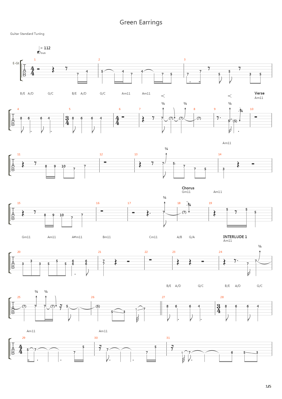 Green Earrings吉他谱