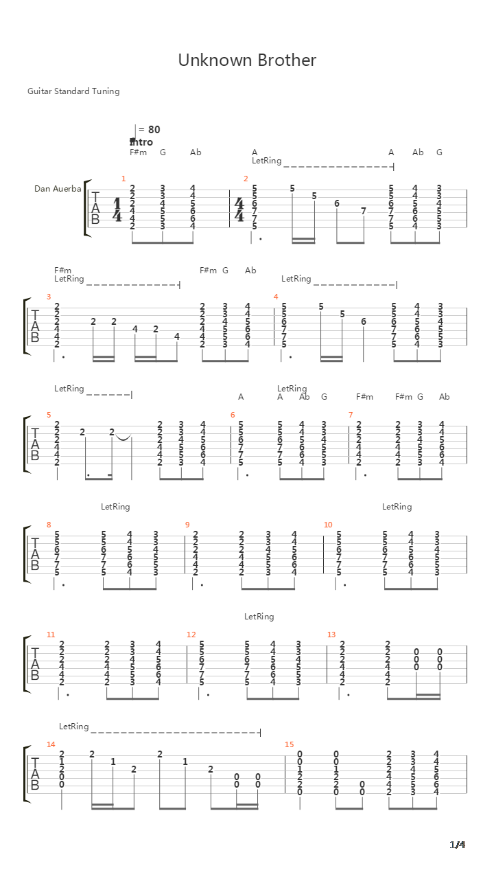 Unknown Brother吉他谱