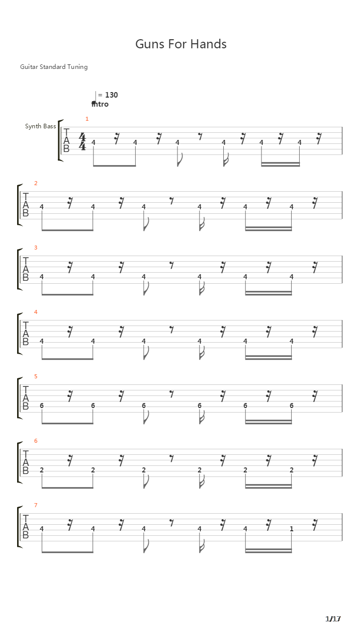 Guns For Hands吉他谱