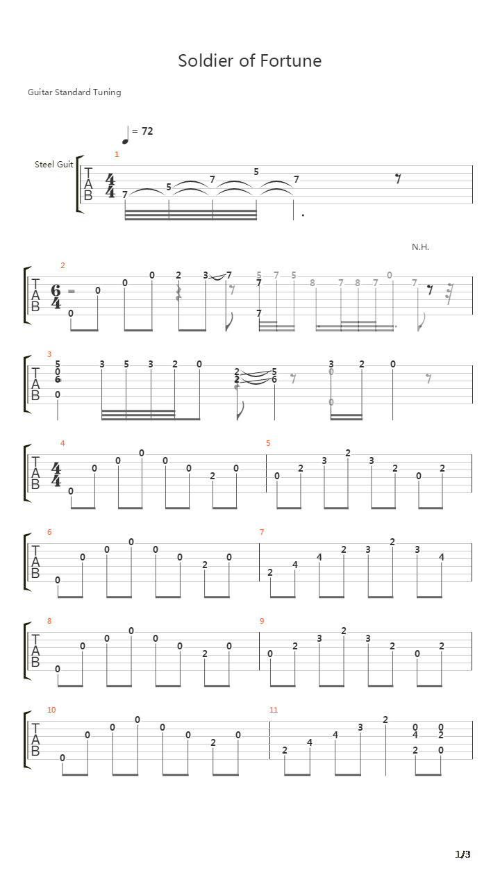 Soldier Of Fortune吉他谱
